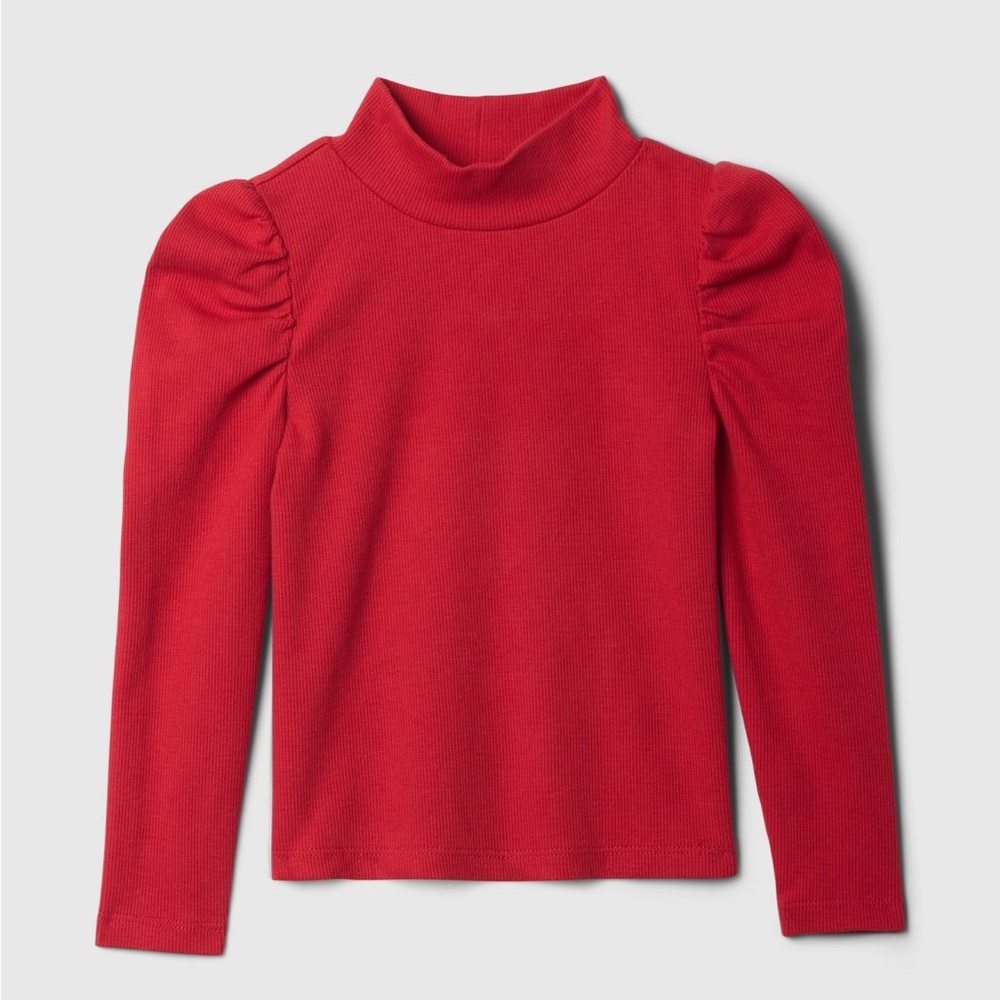 Gap Stylish Red Turtleneck with Puff Sleeve Rib Mockneck